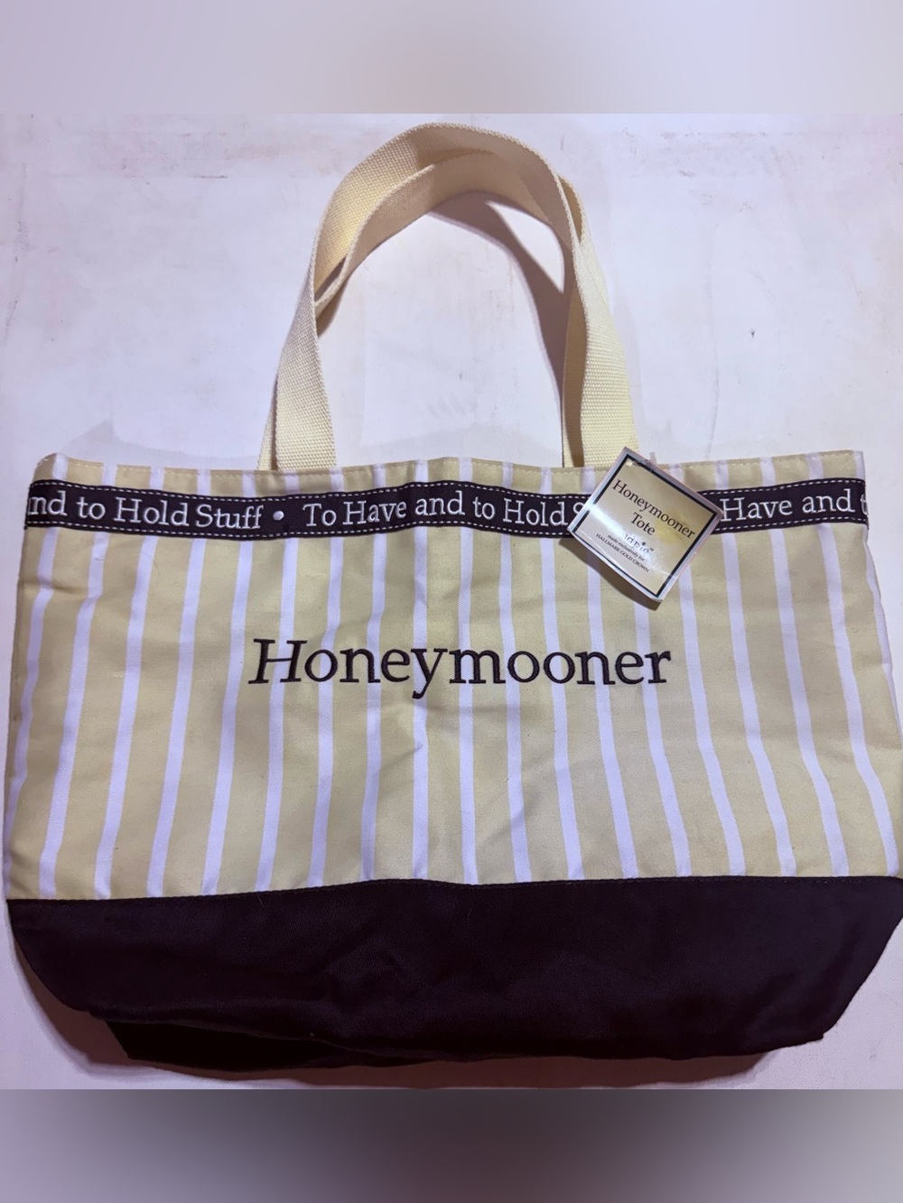#NWT Mud Pie Honeymooner Yellow and White Stripe Tote with Black Base